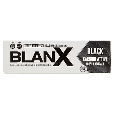 Blanx Zahnpasta Black 75 ml, Whitening Zahnpasta mit isländischen Flechten und 100% natürlichen Aktivkohle entfernt Flecken von Kaffee, Rauch und Tee, vegan Friendly