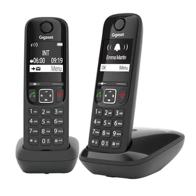 Gigaset AS690 Duo - 2 Schnurlose DECT-Telefone - kontrastreiches Display - brillante Audioqualität - einstellbare Klangprofile - Freisprechfunktion - Anrufschutz, schwarz [Deutsche Version]