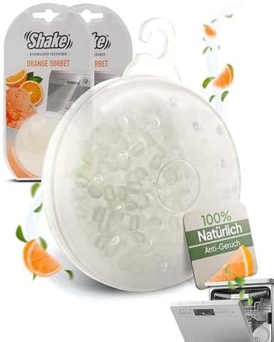 SHAKE Spülmaschinen Deo (Orange) • Duft für Geschirrspüler • Citrus Spülmaschine Duft gegen Gerüche • Geruchsentferner Spülmaschine • 2 Stück