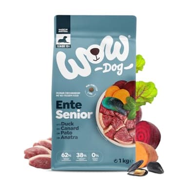 WOW Dog Senior Trockenfutter Ente | 32% Fleischanteil, für Sensible Hunde geeignet, getreidefrei | 6 kg / 2er Pack