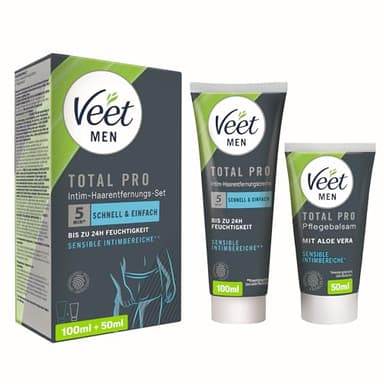 Veet Men Intim-Haarentfernungs-Set - Enthaarungscreme für den Intimbereich, für Männer - 100 ml Tube & 50 ml Pflegebalsam