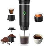FAMKIT Tragbare Espressomaschine Kabellos 3-in-1 für Camping & Reisen – 15Bar Elektrische Kaffeemaschine mit Akku, Kompatibel mit Kapseln/Pulver für Zuhause (60ml, Schwarz)