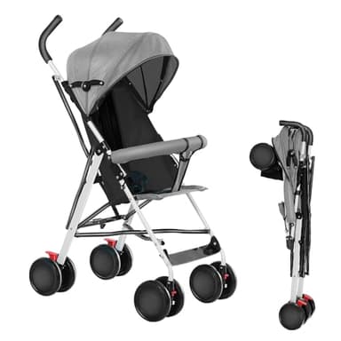 OHMG Kinderwagen CITY Buggy Kinderbuggy klappbar Sportwagen Faltbar 360° Räder Inkl. Sonnen- und Moskitonetz zusammenklappbar 5-Punkt-Sicherheitsgurt ab 6 Monate (D-Gris)