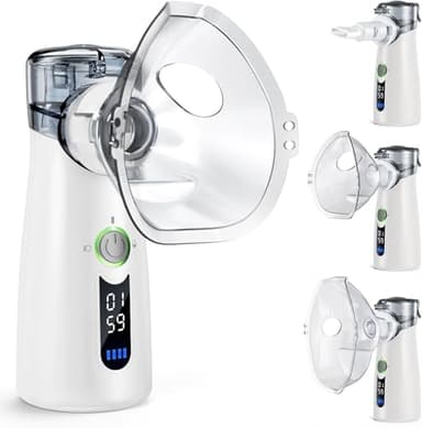 Bntath Inhalationsgerät, Silent Wiederaufladbares USB-C-Inhalationsgerät für Erwachsene und Kinder, Mit Digitalanzeige, Ultraschall-Inhalationsgerät mit 2 Masken und Einem Mundstück