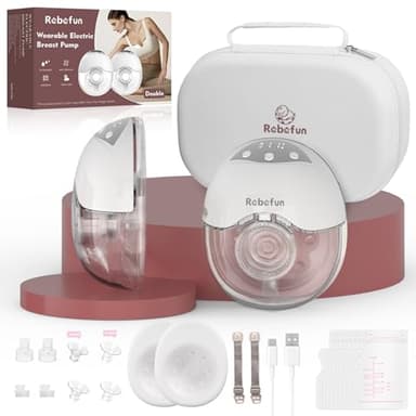 Robofun 2er-Pack Milchpumpe Elektrisch Freihändig, Leise Doppelmilchpumpe, 4 Modi und 12 Saugstufen, Elektrische Milchpumpe Handsfreemit Staubschutzdeckel, Breast Pump Electric,19mm/21mm/24mm Flansch