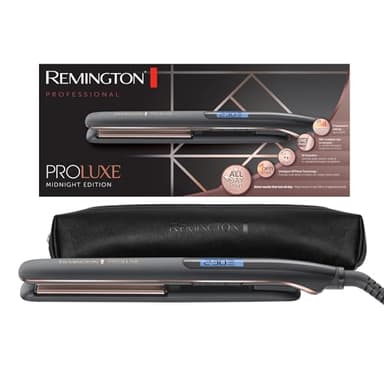 Remington Glätteisen [OPTIheat-Technologie für lang anhaltende Styling-Ergebnisse] PROluxe Midnight (150-230°C,110mm lange Keramikstylingplatten,digitales Display,schnellaufheizend) Haarglätter S9100B