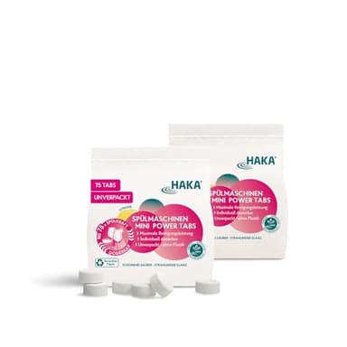 HAKA Spülmaschinentabs, 2x 75 Stück, leistungsstarke Geschirrspültabs ohne Plastikfolie, für strahlend sauberes Geschirr, kompakt & sparsam, Fettlösekraft, in umweltfreundlicher Verpackung
