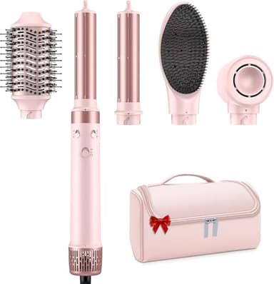 MESCOMB 5 in 1 Dual Voltage Hair Styler Ionen Föhn & Airstyler Set mit Aufsätzen, Schnelltrocknend,Lockenstab,Glätten, Volumen, Ohne Hitzeschäden | 100–240V für weltweite Reisen mit Reisetasche