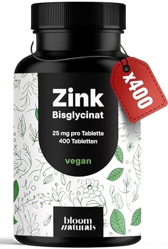 Zink Tabletten hochdosiert 25mg - 400 Tabletten hochdosiert mit Zink-Bisglycinat - Vegan und produziert in Deutschland - Laborgeprüft - Verpackung kann variieren