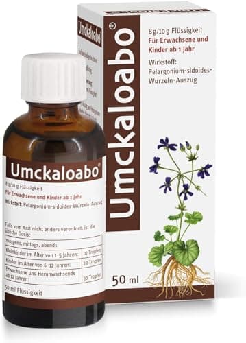 Umckaloabo Tropfen | 50 ml | bei Husten, Halsschmerzen und Schnupfen als Symptome von akuter Bronchitis | pflanzliches Arzneimittel | bekämpft die Krankheitserreger, lindert und beschleunigt Heilung
