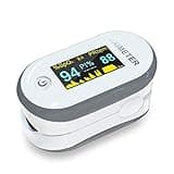 MOMMED Sauerstoffsättigung Messgerät Finger, Oximeter Ergebnisse in 8 Sekunden, Pulsoximeter für Erwachsene und Kinder geeignet, Inklusive Lanyard und Batterien (Grau)