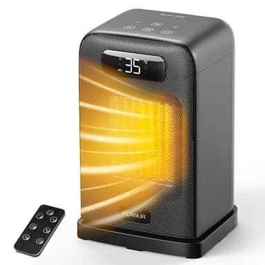 FLANUR Heizlüfter Energiesparend, 1500W PTC Keramik Heizlüfter, Tragbarer Heizlüfter mit Thermostat & ECO-Modus, 4 Modi Heizlüfter, Digitalanzeige, 12-Std.-Timer, 35dB leiser Elektroheizung- Schwarz