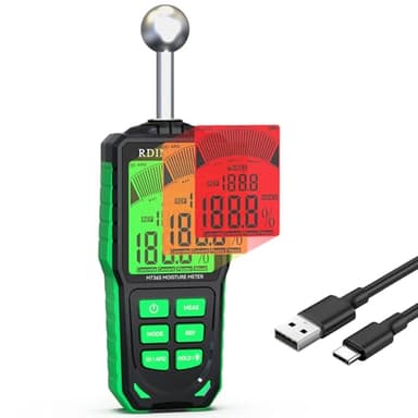 RDINSCOS Feuchtigkeitsmessgerät Wand Wiederaufladbarer Feuchtigkeitsmesser für wände Wandfeuchtemessgerät Mauerwerk mit 3-Farben-LCD,5 Modi Baufeuchtemessgerät 5-40mm Analysetiefe