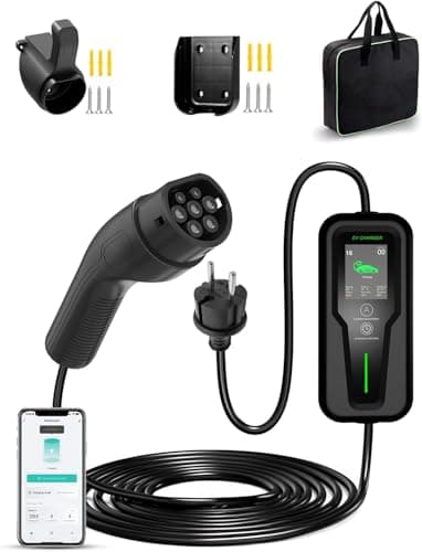 Typ 2 Ladegerät Schuko 3,54kW[1-phasig, 7.6m, 6-16A], Mobile Wallbox Elektroauto Ladegerät, EV Ladegerät für 3008/508, C5X, DS7, GLA, Q3, X3, ZOE, ID.3,und Anderen PHEV/EV WLAN-Smart-Steuerung