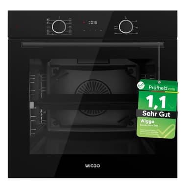 [ Test SEHR GUT, Note 1.1 *] WIGGO Backofen Set Schwarz 60cm 73L mit Teleskopschienen & Airfry, Selbstreinigung, 10 Funktionen, Soft-Close, Einbaugerät Einbaubackofen [5 Jahre Garantie, Klasse A]