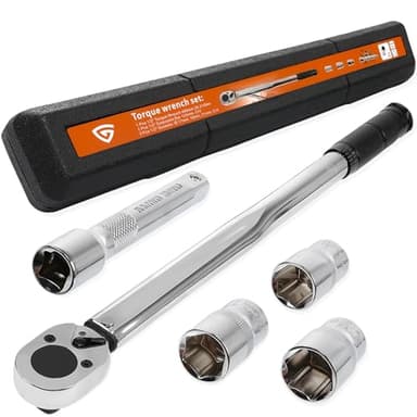 GEAREVER Drehmomentschlüssel 28-210 Nm Drehmoment-Schlüssel Set 3 Stecknüsse 17, 19, 21 mm und 125 mm Verlängerung inkl. Koffer ±4% Toleranz Reifenschlüssel mit Umschaltknarre