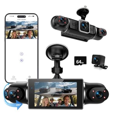 360° Dashcam Auto Vorne Hinten 4 Kanal Dash Cam Auto Kamera FHD 4K+1080Px3,4×140° Weitwinkel,WDR-Nachtsicht (8 IR-LEDs), 3" IPS Display,G-Sensor,24/7 Parkmodus,Loop-Aufnahme, inkl. 64GB SD-Karte, App