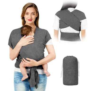AOOWU Babytrage Tragetuch Baby Neugeborene bis 15 kg - Freihändiges Babytragetuch -Einfach Anzuziehen für Mütter und Väter - Babytrage Multi-Use Babywickel Träger(Dunkelgrau)