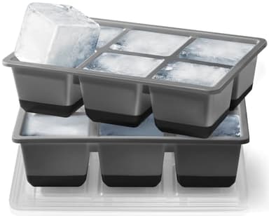 Große Eiswürfelform mit Deckel, JRISBO 6 CM XXL Eiswürfelform Silikon Grosse Eiswürfelbehälter BPA Frei Sicher, Eiswürfel Form Ice Cube Tray Silikonform für Whisky Cocktail (2 Schwarz)