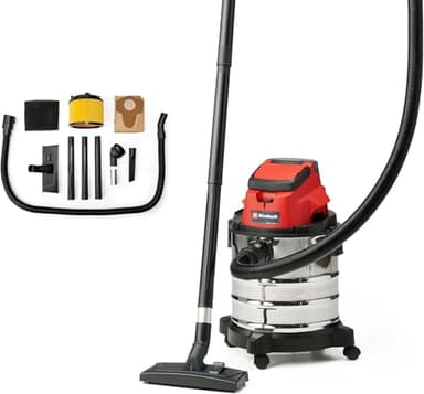 Einhell Akku-Nass-Trockensauger TC-VC 18/20 Li S-Solo Power X-Change (18 V, 20 L Edelstahlbehälter, Rollen, Zubehörhalterung, inkl. div. Filter und Düsen, ohne Akku)