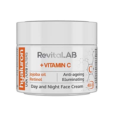 RevitaLAB Hyaluron Anti-Ageing Tages- und Nachtcreme, angereichert mit den Vitaminen C, Jojoba-Öl und UV-Filtern, für Alter zwischen 40 und 55, 50 ml