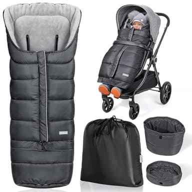 Orzbow Fußsack Kinderwagen Winter, Mitwachsender Fußsack Buggy mit Austauschbarem Boden, Wasserfest Fusssack Kinderwagen Baby mit Reissverschluss, Universelles, rutschfest, 97/117 * 44cm, Dunkelgrau