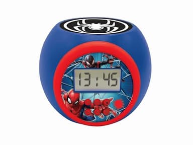 Lexibook - Marvel Spider-Man Projector-Wecker mit Schlummerfunktion und Weckfunktion, Nachtlicht mit Timer, LCD-Bildschirm, Batteriebetrieb, Blau/Rot, RL977SPLXB