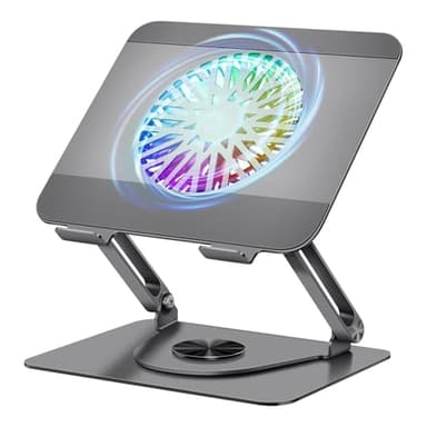 ICARE Laptop Ständer mit Magnetischem RGB Laptop Kühler, 360° Schwenkbar, 10KG Tragkraft und 18dB Leise, Halterung für Laptops und Tablets bis 16 Zoll, Gunmetal Grey