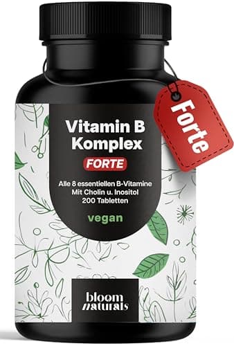 Vitamin B Komplex Hochdosiert – 200 Tabletten – Alle 8 Essentiellen B-Vitamine (B1, B2, B3, B5, B6, B7, B9, B12) mit Cholin & Inositol – Vegan & Produziert in Deutschland - Laborgeprüft