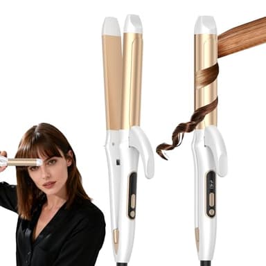 UMIGA 2 in 1 Glätteisen und Lockenstab, Vereint Locken und Glattes Haar in Einem GeräT, 32mm-Keramik-Ionen-Lockenstab, 12-Stufige Temperaturanzeige mit Digitaldisplay, Zwei Funktionen in Einem GeräT