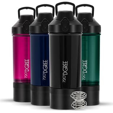 720°DGREE Protein Shaker mit Pulverfach 550ml “uberShaker“ – Auslaufsicher, BPA-Frei, Skala, Spiralmixer für cremige Shakes - Premium Eiweißshaker, Schüttelbecher ideal für Fitness, Gym