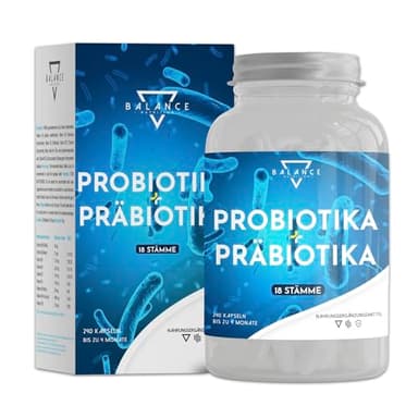 PROBIOTIKA UND PRÄBIOTIKA - 240 KAPSELN | Probiotika Kapseln | Probiona Kulturen Komplex Kapseln | Präbiotika, Verdauungsenzyme + Inulin | Flora Aufbau | Bis zu 20 Mrd KbE