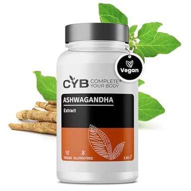 Ashwagandha hochdosiert mit Magnesiumglycinat, Vitamin B6 und Zink – Stress- und Energieunterstützung – 120 Kapseln - Vegan - Laborgeprüft