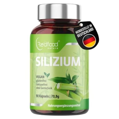 Redfood® Silizium Kapseln hochdosiert - 90 Kapseln für 3 Monate - 667mg - organisches Silica hochdosiert aus Bambusextrakt pro Kapsel - Ohne Zusätze, in Deutschland produziert Vegan