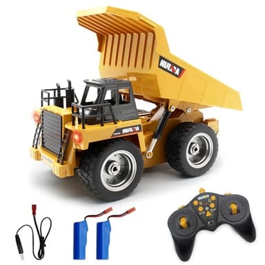 fisca Ferngesteuerter Muldenkipper 2.4Ghz RC Truck 9 Kanal 4WD Mine Baufahrzeug Spielzeug mit LED Licht und Metallkabine für Kinder ab 5 6 7 8 9 Jahren