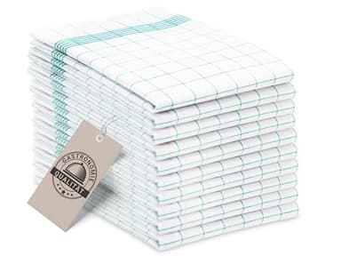 ZOLLNER 10er Set Geschirrtücher Baumwolle in 50x70 cm - super saugstarke und langlebige Küchentücher - waschbar bis 95°C – in türkis weiß kariert - Gastronomiequalität - Oeko Tex® Zertifiziert