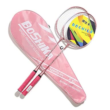 2 Stück Badminton Set Carbon Profi Badmintonschläger Leichtgewicht Badminton Schläger Federballschläger Set für Training Mit Tragetasche,Rosa