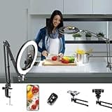 LUXSURE Ringlicht mit Stativ, Overhead Stativ Handy mit Ringlicht, Handy Stativ mit Ringlicht 10", Handy Stativ Tisch mit Ring Light Ringleuchte für Inhaltserstellung, Live-Stream, Videoaufzeichnung