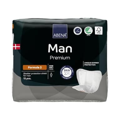 ABENA Man Formula 2 Premium Inkontinenzeinlagen 15 Stück für Herren, 700 ml Saugfähigkeit, schnell einziehende Inkontinenzprodukte, diskrete und anatomische geformte Inkontinenzeinlagen für Männer
