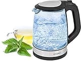 Exquisit Glas Wasserkocher WK 3501 swg | Elektrischer Wasserkocher 2 Liter | 2200 Watt | Innenbeleuchtung | Abschaltautomatik | Überhitzungs-und Trockenlaufschutz