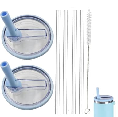 2 Packung 30oz Auslaufsichere Tumbler Ersatz Lids für Stanley Quencher H2.0 0.89 l,Nicht geeignet für Stanley IceFlow 0,89 l, Deckel Auslaufsicher mit 4 Strohhalmen und 1 Reinigungsbürste