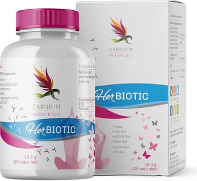 Carnium Botanicals Her Biotic – Kulturen Komplex für Frauen mit Lactobacillus, Bifidobacterium, Preiselbeere-Extrakt & D-Mannose – 6 Bakterienstämme – 30 vegane Kapseln