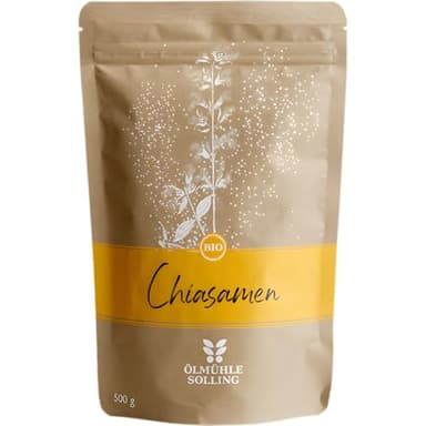 ÖLMÜHLE SOLLING - BIO Chiasamen | Naturbelassene Chiasamen aus 100 % kontrolliert biologischem Anbau. Ideal für Müsli, Brot und Backwaren. 100 % vegan und frei von Gentechnik | Inhalt: 500 g