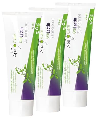 ApaCare OraLactin Zahncreme, 3×75 ml Zahnpasta mit Hydroxylapatit (flüssiger Zahnschmelz), Fluorid & probiotischen Inhaltsstoffen, für Remineralisierung, Pflege empfindlicher Zähne, ohne Titandioxid
