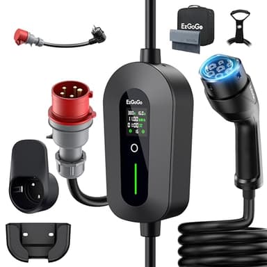 EzGoGo Mobile Wallbox 11kW Ladegerät Typ 2 (3-phasig) mit 10m Ladekabel CEE 16A auf Typ 2 inkl. Alltags-Adapter-Set | EV Ladestation [6/8/10/13/16A] | Hochwertiger IP65 Schutz | Für EVs & PHEVs