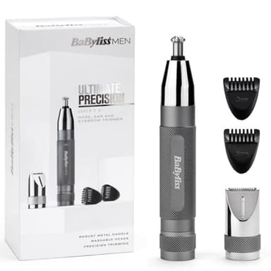 BaByliss Super-X Metal Präzisions-Detail-Trimmer – 3-in-1 Nasen-, Ohren- & Augenbrauentrimmer, 2 Aufsätze, 2 Kammaufsätze, batteriebetrieben – E116E