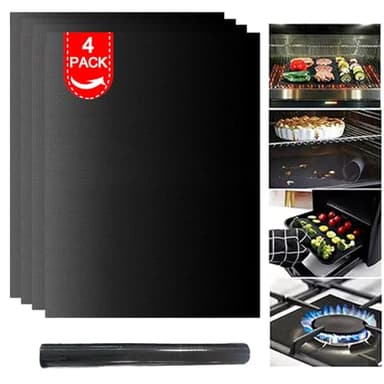 Lifhety 4 Stück Dauerbackfolie für Backofen, 40x33cm Antihaft Backmatte, Backpapier Wiederverwendbar Backofenmatte für Den Boden des Ofens für Gas, Elektro und Ventilator Unterstützte Ofeneinlagen
