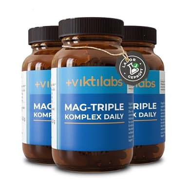 Viktilabs© Magnesium hochdosiert Kapseln 100% vegan | Entwickelt in Deutschland - Bequem schluckbar | Hochwertiges Mag-Triple® Daily Komplex (3er Pack)