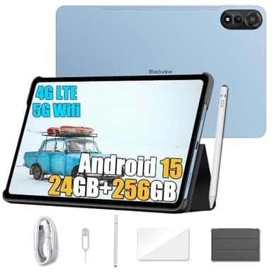 Blackview Mega 2 (2025) Android 15 Tablet 12 Zoll, 24GB+256GB/2TB Erweiterung Octa-Core Gaming Tablet, 2.4K FHD+, 4G LTE + 5G WiFi, 16MP+8MP, 9000mAh, PC Mode, Hülle + Intelligenter Stift, Blau