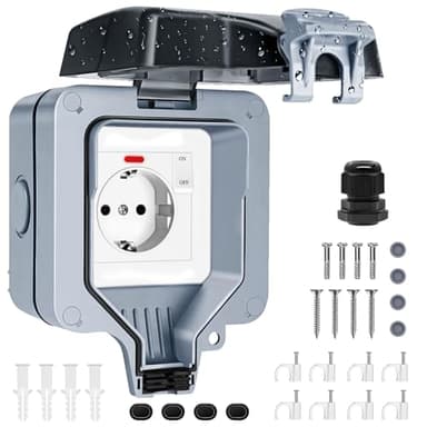 Aussensteckdose Wasserdicht Außensteckdose 1-Fach mit Schalter Kontrollleuchte IP66 Wasserdichte Outdoor Steckdose Feuchtraum Aufputz Gartensteckdose Abschliessbar Aussen Steckdose mit Klappdeckel